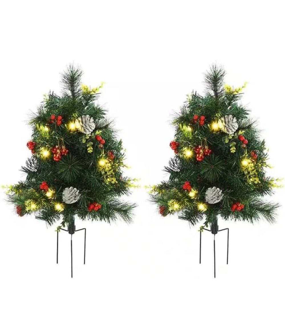 2-Piece Pre-Lit Artificial Christmas Trees with Warm White LED Lights